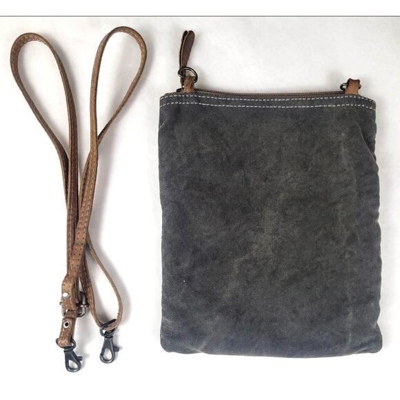 Myra Bag Petit Gray Crossbody Cotton Canvas w/ Leather Strap Boho Small Purse - Picture 5 of 16
